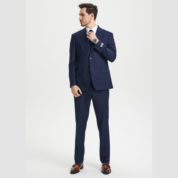 Stacy Adams Solid 3pc Men's Suit, Navy - Picture 2 of 6